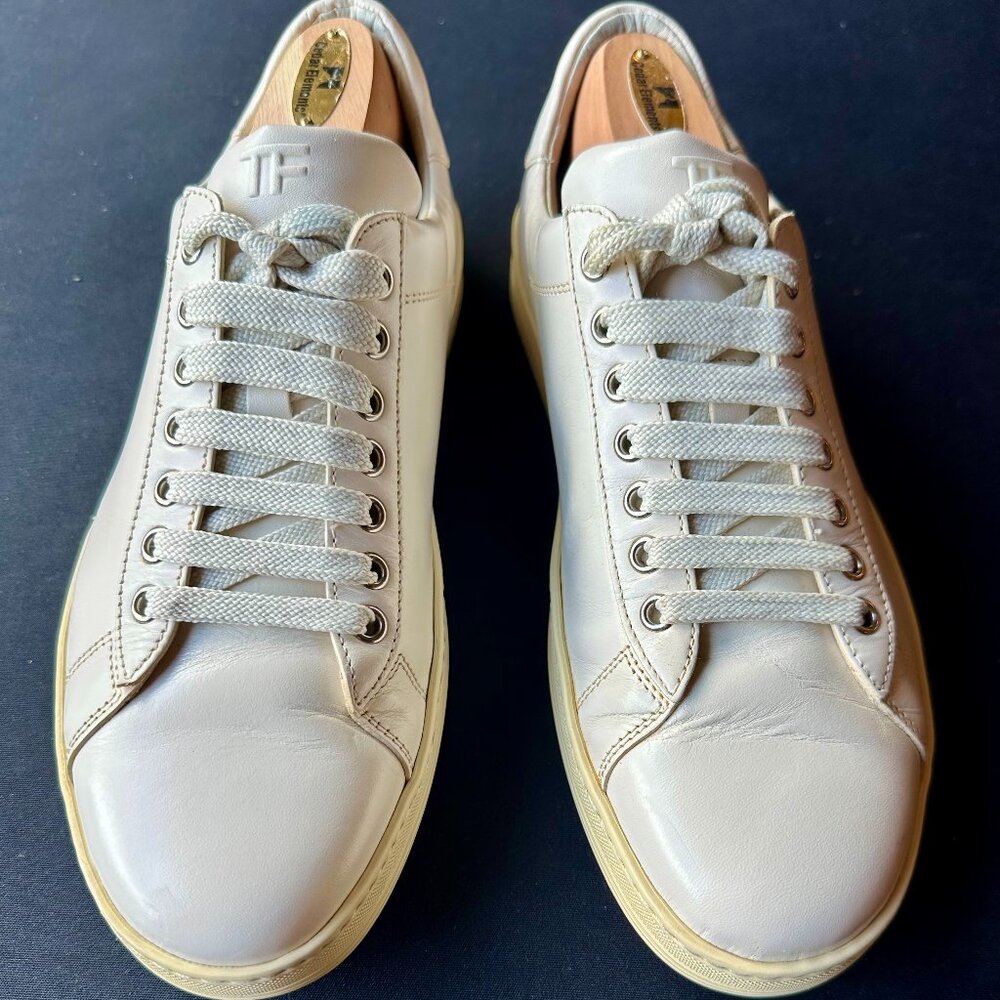 Tom Ford Russel White Leather Sneakers – Minimalist Italian Luxury Size 8